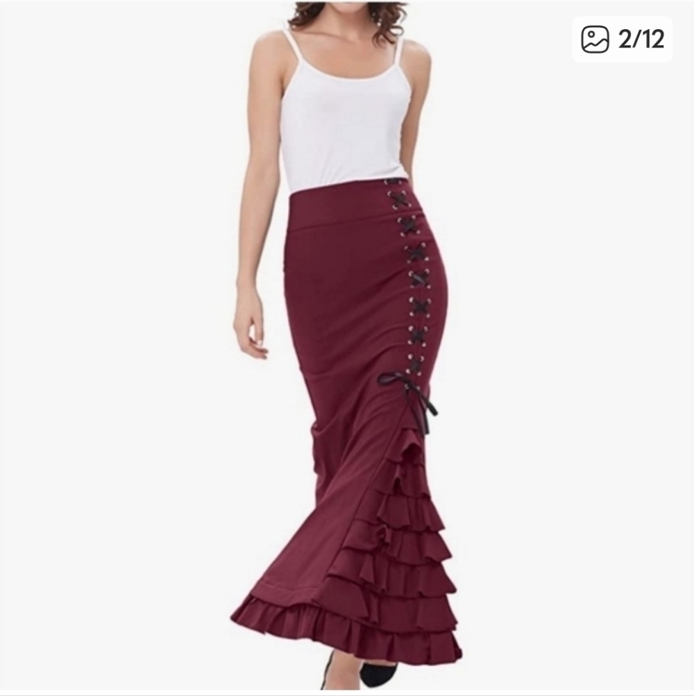 BELLE POQUE Ruffle Lace-up Fishtail Mermaid Gasparilla Castlecore Skirt